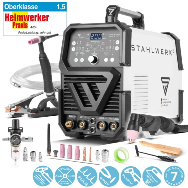 Varilni inverterski aparat KOMBINIRAN STAHLWERK 4-v-1  AC/DC TIG 200 Pulse D CUT, digitalni