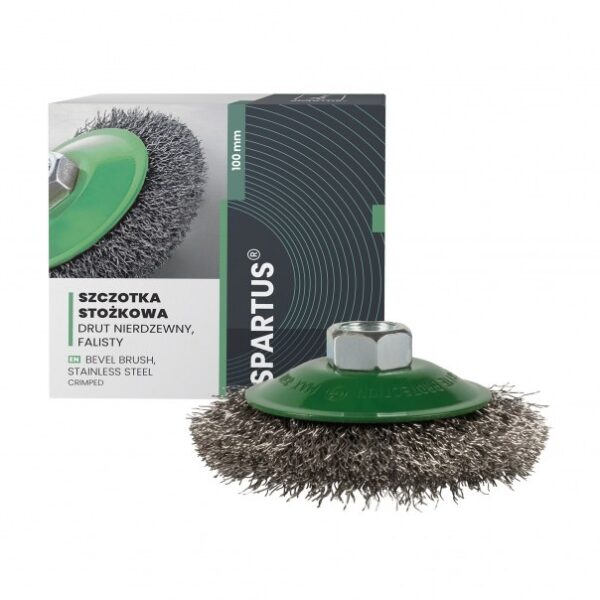 Konična žična krtača fi 100x10mm, valovita žica iz nerjavečega jekla 0,3mm, navoj M14